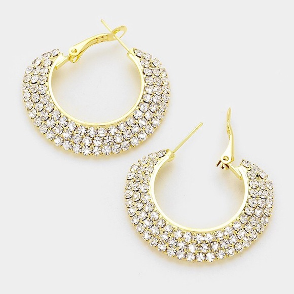 🎉Small Bling Gold Crystal  Hoops Earrings - Picture 2 of 4